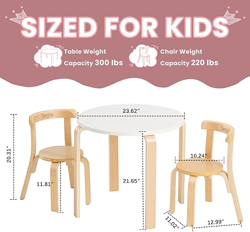 Miniatura 3 de Swegrow Juego de mesa y 2 sillas para niños, mesa y sillas de madera para niños y bebés, muebles de madera para niños para sala de juegoshogarkinder