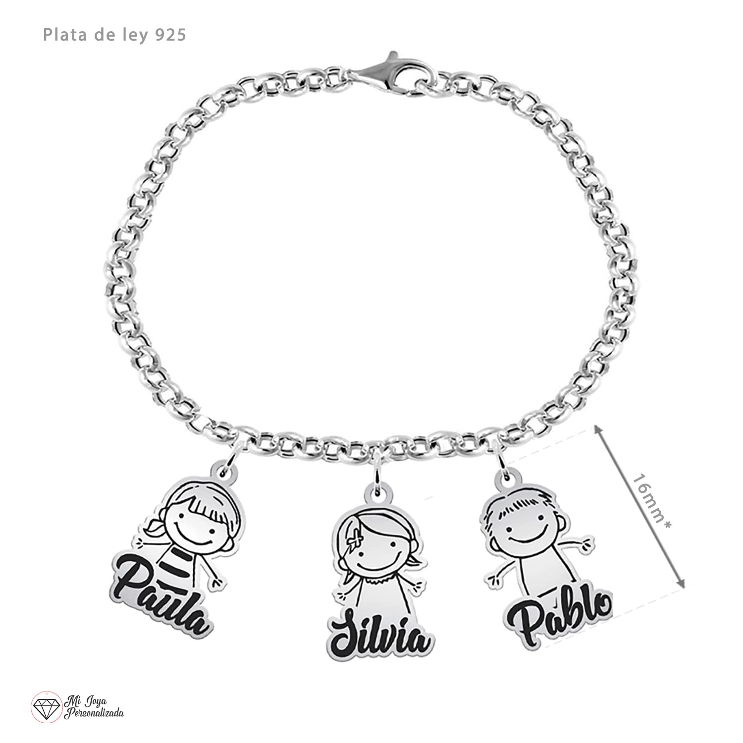 Pulsera con Niños Personalizada en Plata de Ley - Regalo Emotivo para Mamá, Abuela o Tía - Incluye Nombres Grabados de Hijos o Nietos - Mi Joya Personalizada