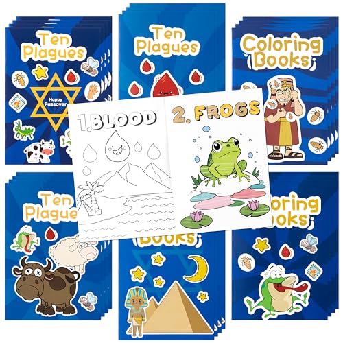 Image of 24Pcs Passover Coloring Books for Kids Bulk Ten Plagues Mini Coloring Booklet Pesach Jewish Holiday DIY Educational Art Drawing Book with for Jewish Pesach Seder Party Favors Goodie Bag Filler