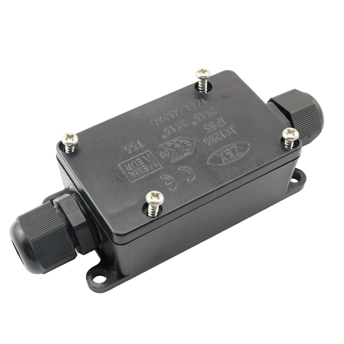 ZRM&E IP65 Waterproof Junction Box 2 Way Black Plastic PG9 Junction Box Outdoor Underground Cable Wire Power Cord Connector Protection Screws Included