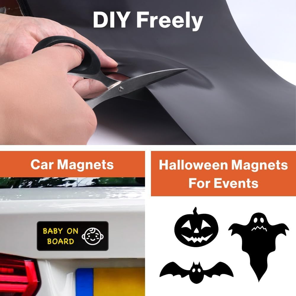 Japard Magnetic Sheet Roll 22ft x 12 Inch Non Adhesive 39.3 Mil Thick Flexible Magnets for Vehicles Car Signs Craft Die-Cut Garage Door Decoration Letter Black