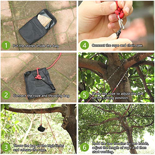 Hand Chain Saw for High Limb Tree Branch with 50 Inch Long Chainsaw 34 Blades on Double Sides and Two 5M Ropes, Easy for Cutting High Branch Upon 7M, Perfect Survivalist Tool & Camping Garden Gear. - Thumbnail 6