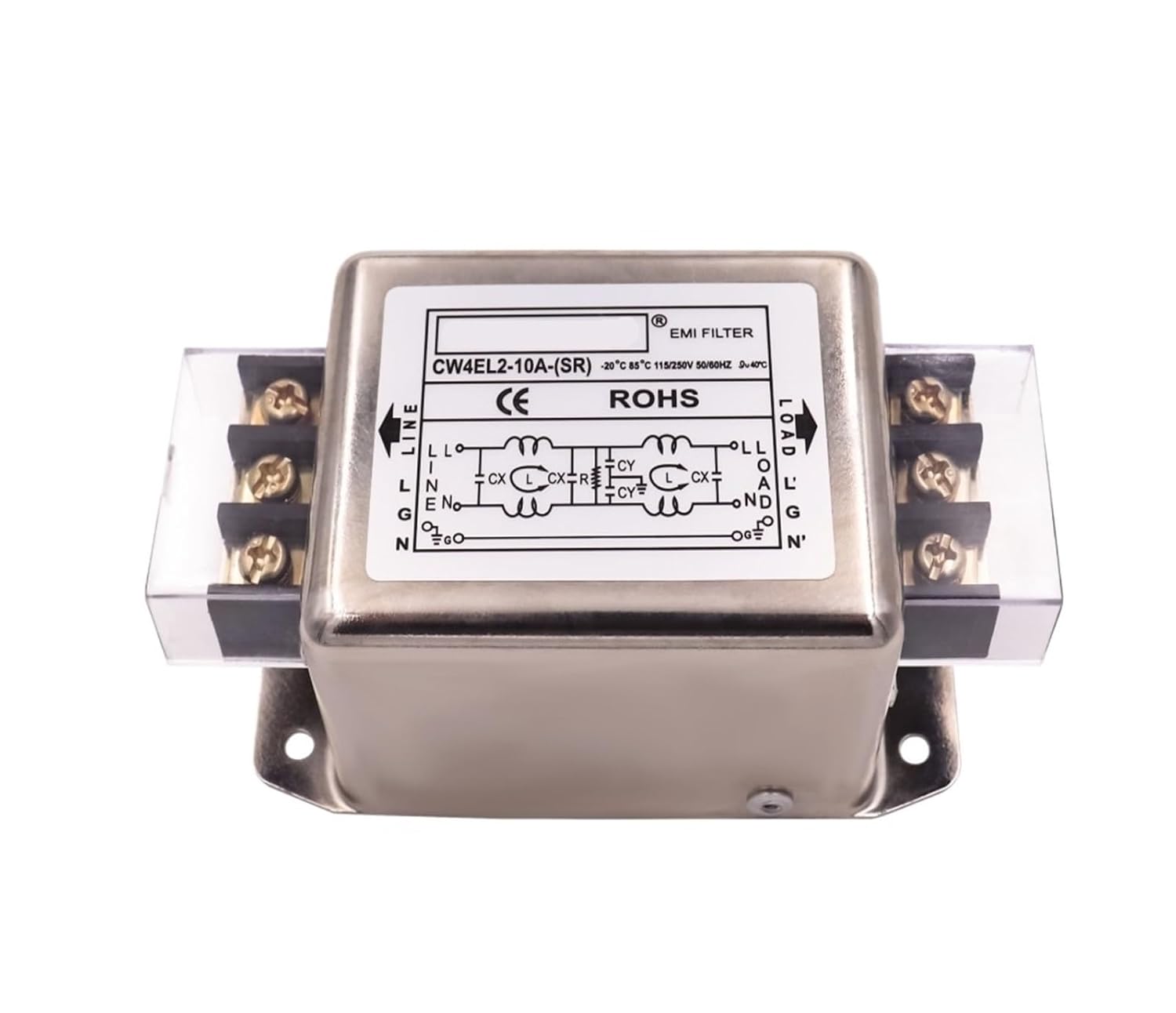 CW4EL2 6 10 20 30A Power Filter AC 220V Single-Phase Terminal Block Guide Rail SR(CW4EL2-30A -SR AC Guide Rail Type)