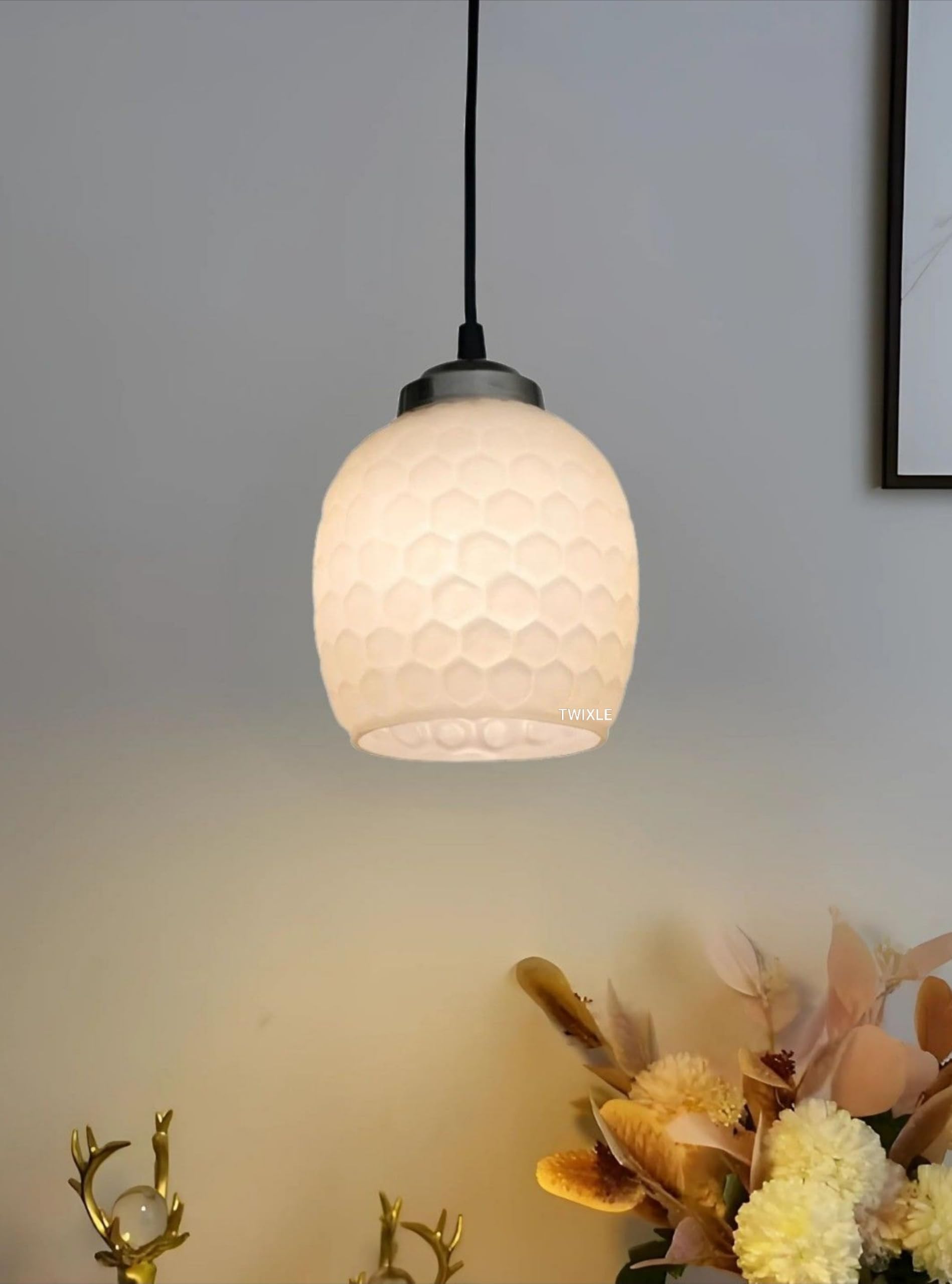 twixle Handmade Pendant Light, Glass, Orange Ceiling Lamp, Home Decor Items, Hanging Ceiling Decorative Chandelier, Fancy Glass for Home Decor (Honeycomb Glass) (Without Bulb)-image-7