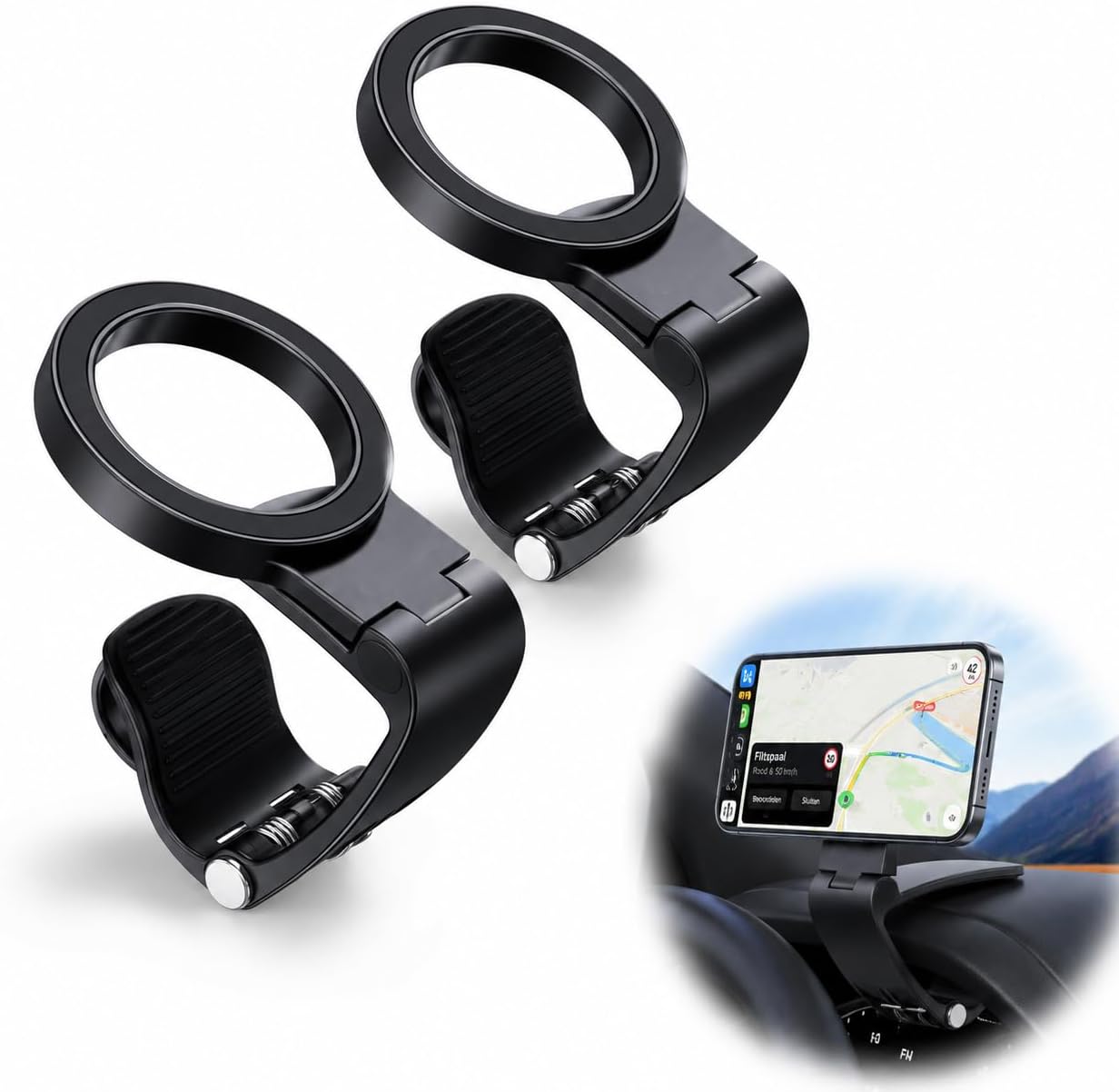 Magnetic Phone Mount for Car, N52 Clip-On Dashboard Holder,2 Pack
