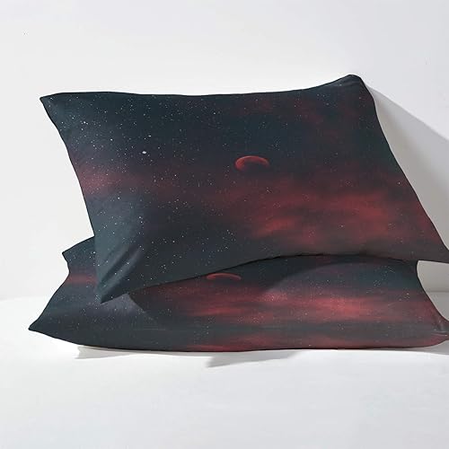 Miniatura 3 de Juego de sábanas de luna tamaño Queen, sábanas con patrón de estrellas espaciales, sábanas y fundas de almohada de 4 piezas, sábana bajera ajustable