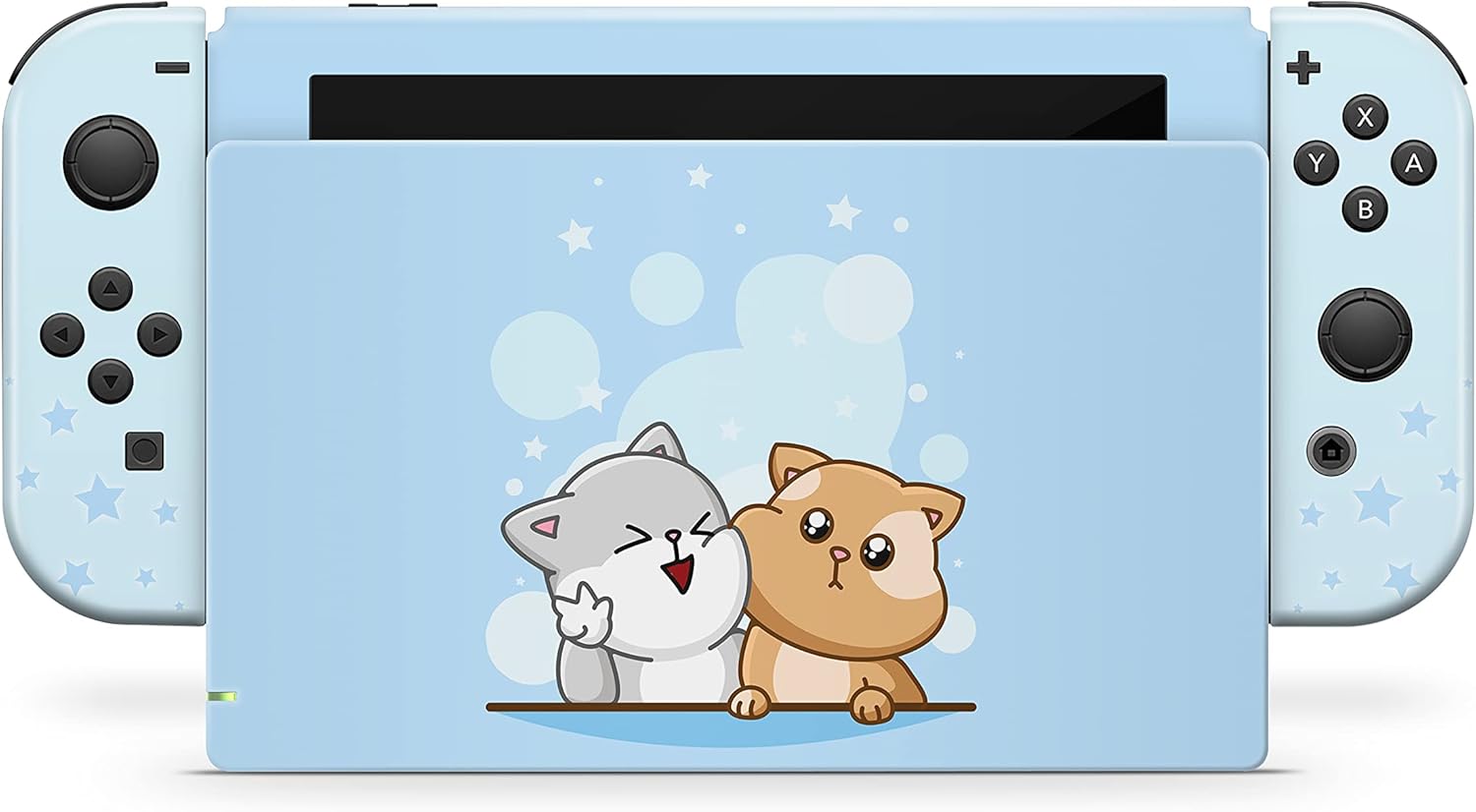 Tacky Design Kawaii Cats Skin Compatible with Nintendo Switch Skin Wrap Cover, Blue Cute Skin for Nintendo Switch Stickers, Premium Vinyl 3M Full Wrap Decal