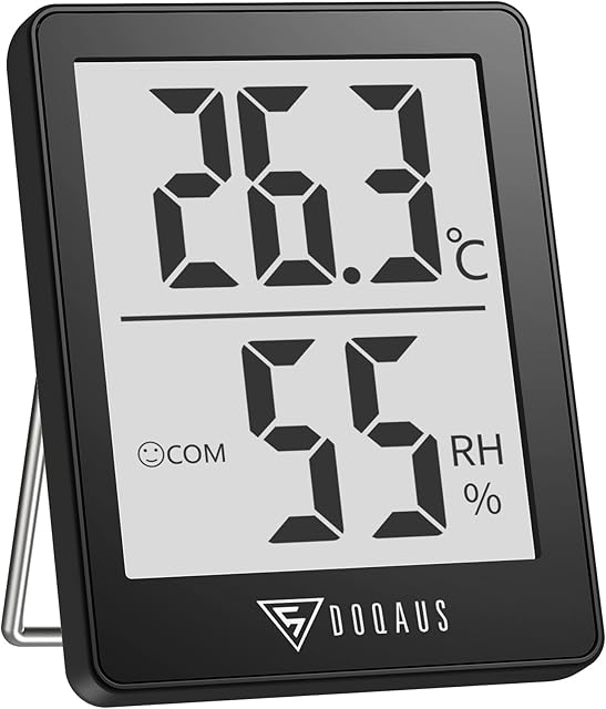 DOQAUS Digital Room Indoor Thermometers, Mini Humidity Meter, Hygrometer Thermometer with Comfortable Icons, Thermometer Room Temperature Monitor for Home Office Nursery Baby Room Greenhouse(Black)