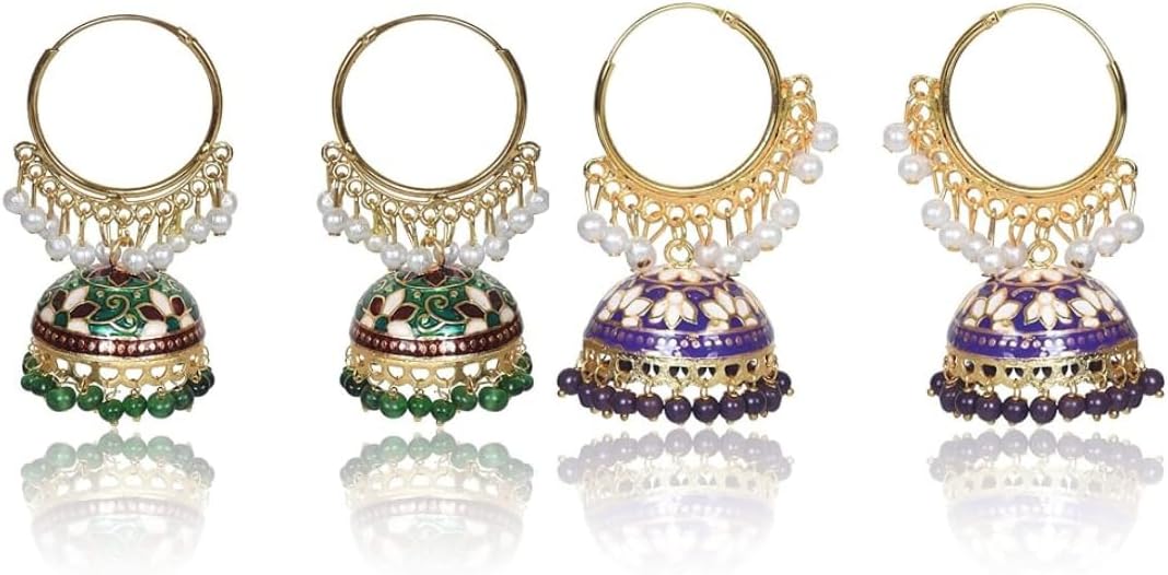 Nilu's Collection Gold Plated Chandbali Earrings with Pearls, Jhumka Style, Latest Stylish Traditional Hoop Jhumki Earrings for Women & Girls