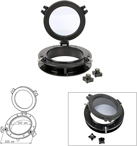 Miniatura 3 de Amarine Made Par de linternas de apertura redonda para yate de barco, orificio de puerto de ventana de repuesto de 8 pulgadas, vidrio templado ABS