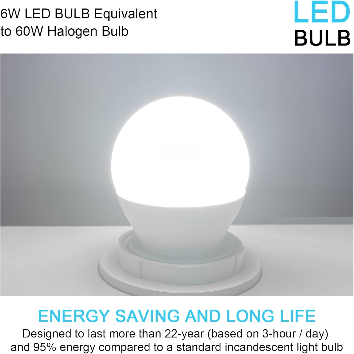 6W E26 Small Globe LED Bulb 60W Equivalent G45/A15 E26 Standard Screw Base 120V-265V Frosted Daylight White 750LM Waterproof for Fridge Light Pendant Vanity Mirror Home Lighting Non-Dimmable (2 Pack)