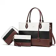 Keyli 3pc Sets Laptop Bag for Women,15.6 Inch Work Tote Bags Waterproof Leather Business Computer Briefcase Shoulder Handbag