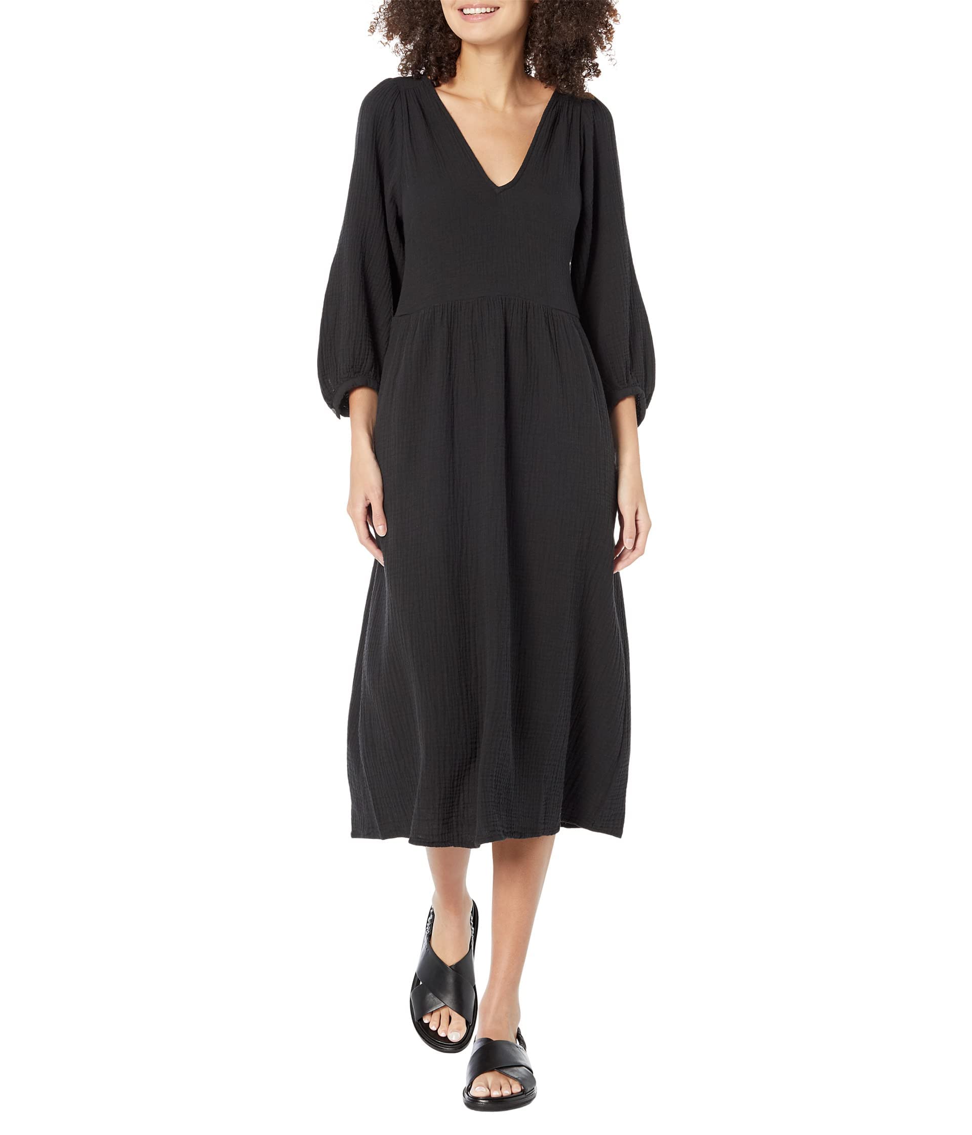 Madewell Kasia - Elastic Bar Back Easy Midi - Lightspun True Black LG (Women's 10-12)