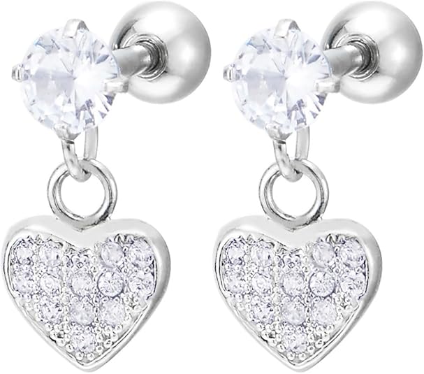Women Steel Solitaire Cubic Zirconia Stud Earrings Dangling