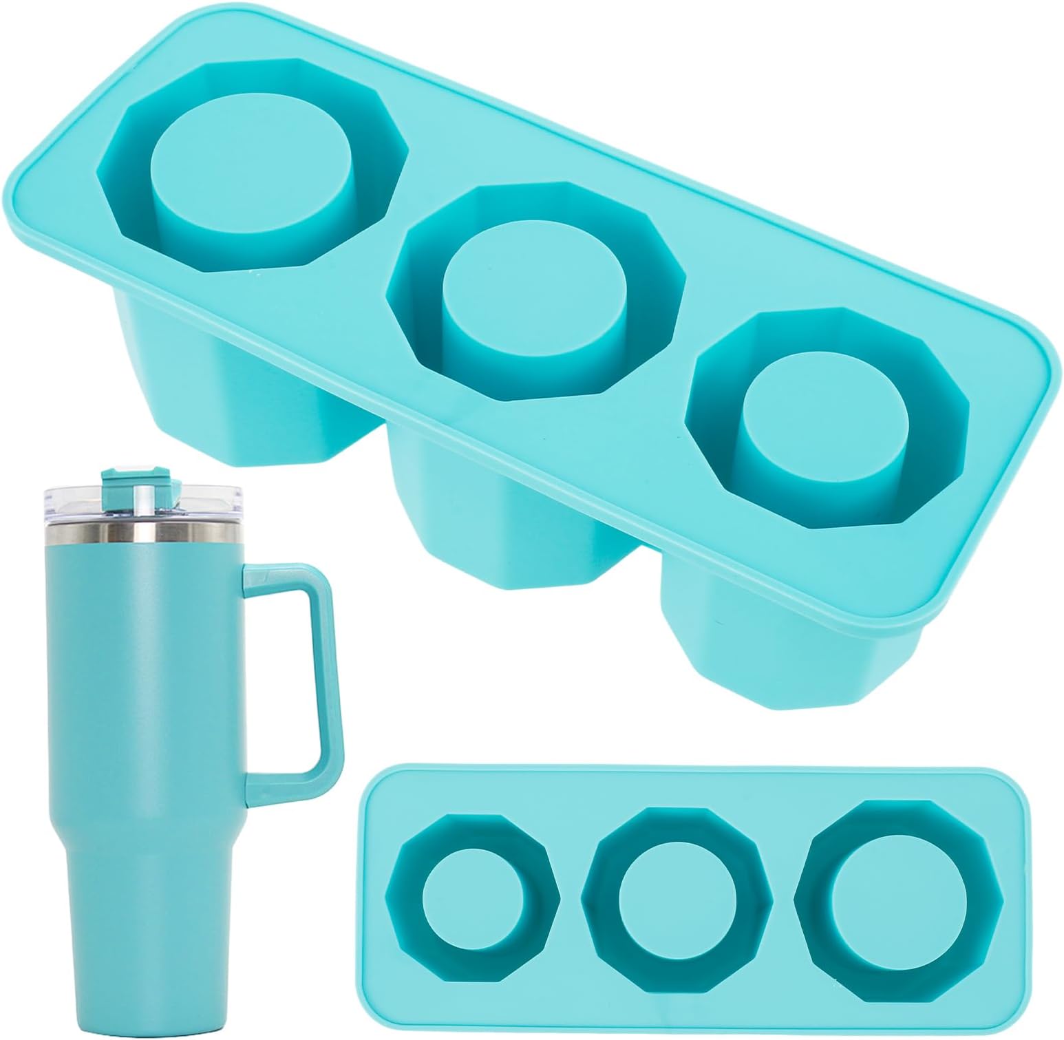 2pcs Ice Cube Tray for Tumbler Silicone Ice Cube Mold Ice Cube Tray with Lid and Bin Ice Mold for Stanley Cup Tumbler Ice Mold Ice Cube Maker Mold for Chilling Cocktails Whiskey Drinks Coffee (Blue)