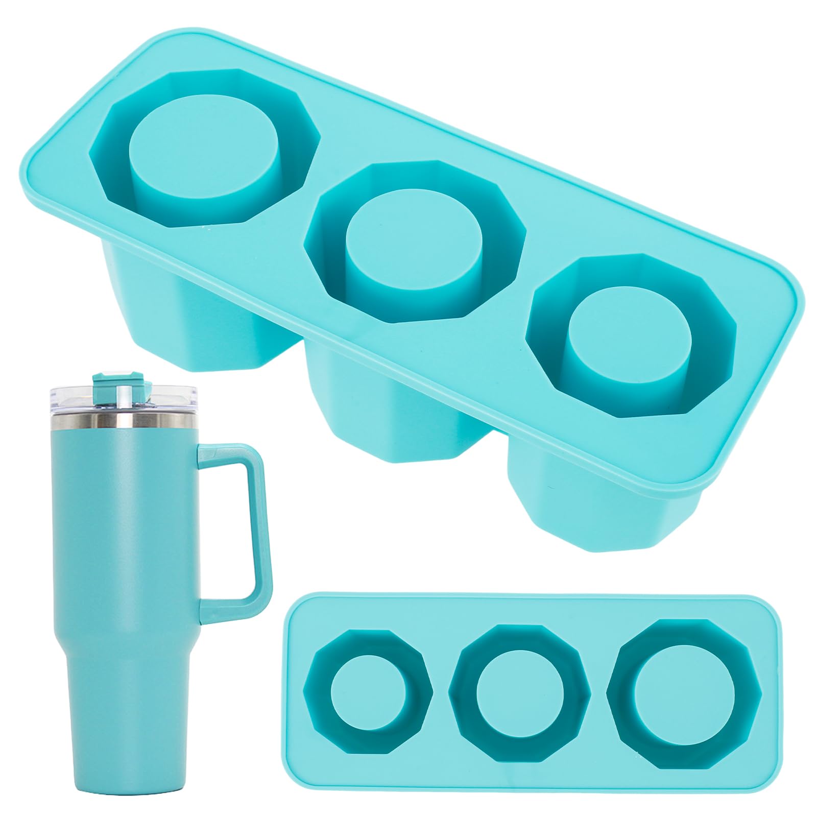 2pcs Ice Cube Tray for Tumbler Silicone Ice Cube Mold Ice Cube Tray with Lid and Bin Ice Mold for Stanley Cup Tumbler Ice Mold Ice Cube Maker Mold for Chilling Cocktails Whiskey Drinks Coffee (Blue)