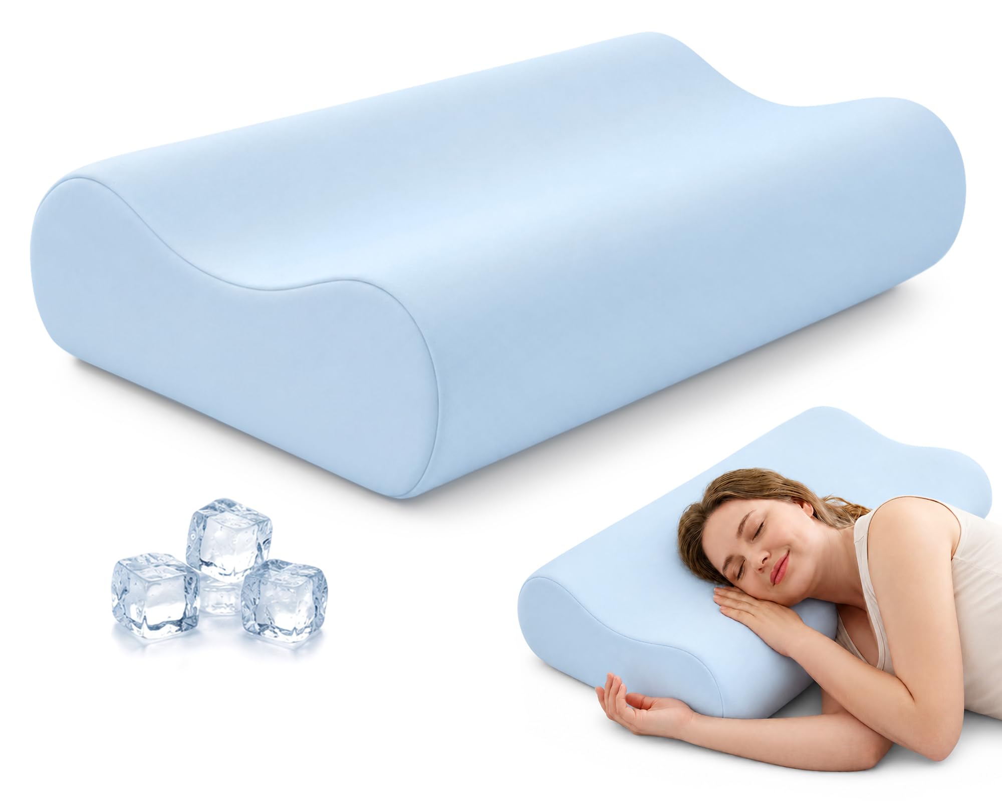 AM AEROMAX 32" King Contour Memory Foam Pillow for Neck Pain Relief, Blue