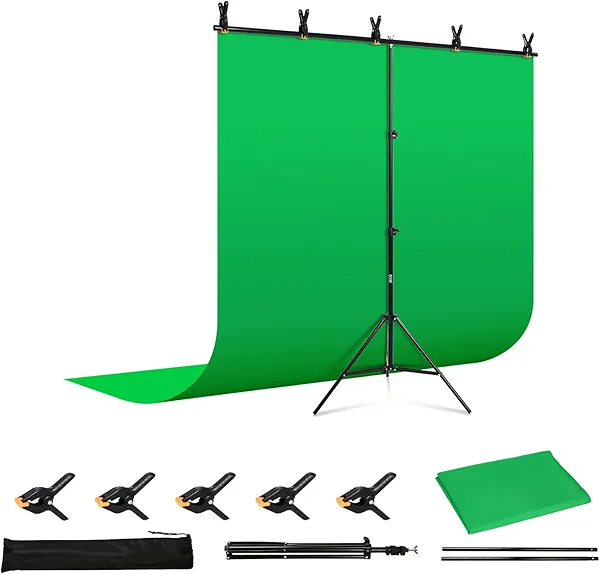 GVM 5X6.5ft Green Screen Backdrop with Stand Kit, Chromakey Greenscreen Background with Adjustable T-Shaped Stand, 5 Clamps and Carrying Bag, Green Screen Kit for Photography, Streaming, Interview