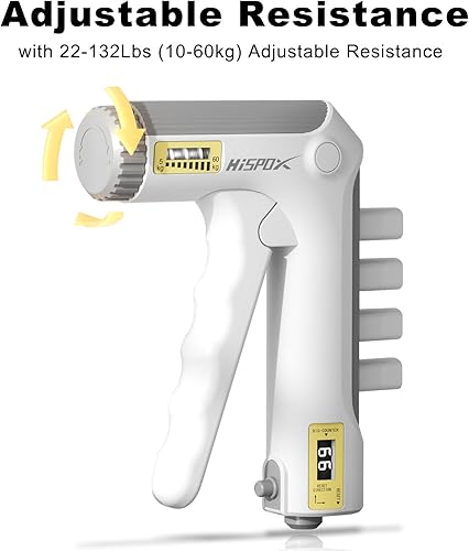 Miniatura 10 de Hispox Entrenador de fuerza de empuñadura, fortalecedor de antebrazo con fortalecedor de agarre de dedos, resistencia ajustable de 22 a 132 libras