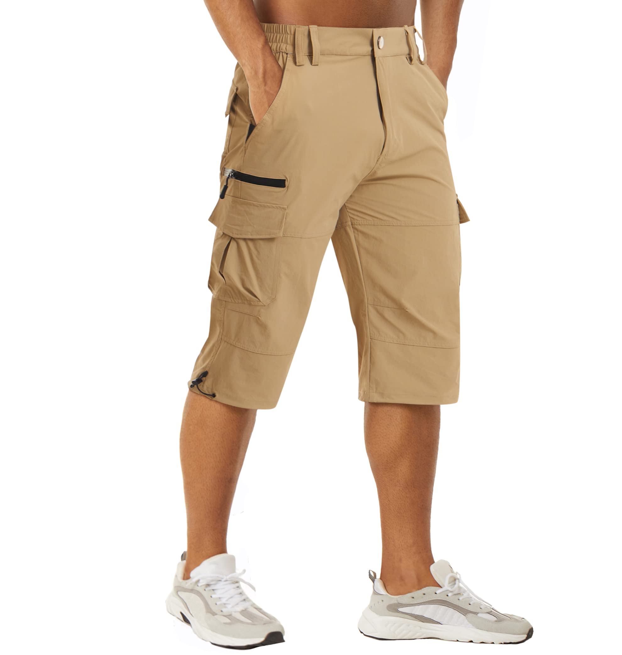 MAGCOMSEN Herren 3/4 Hose Schnelltrocknend Outdoor Shorts mit 7 Taschen Leicht Sommer Caprihose Atmungsaktiv Wandern Bermuda Kurze Stretch Radhose
