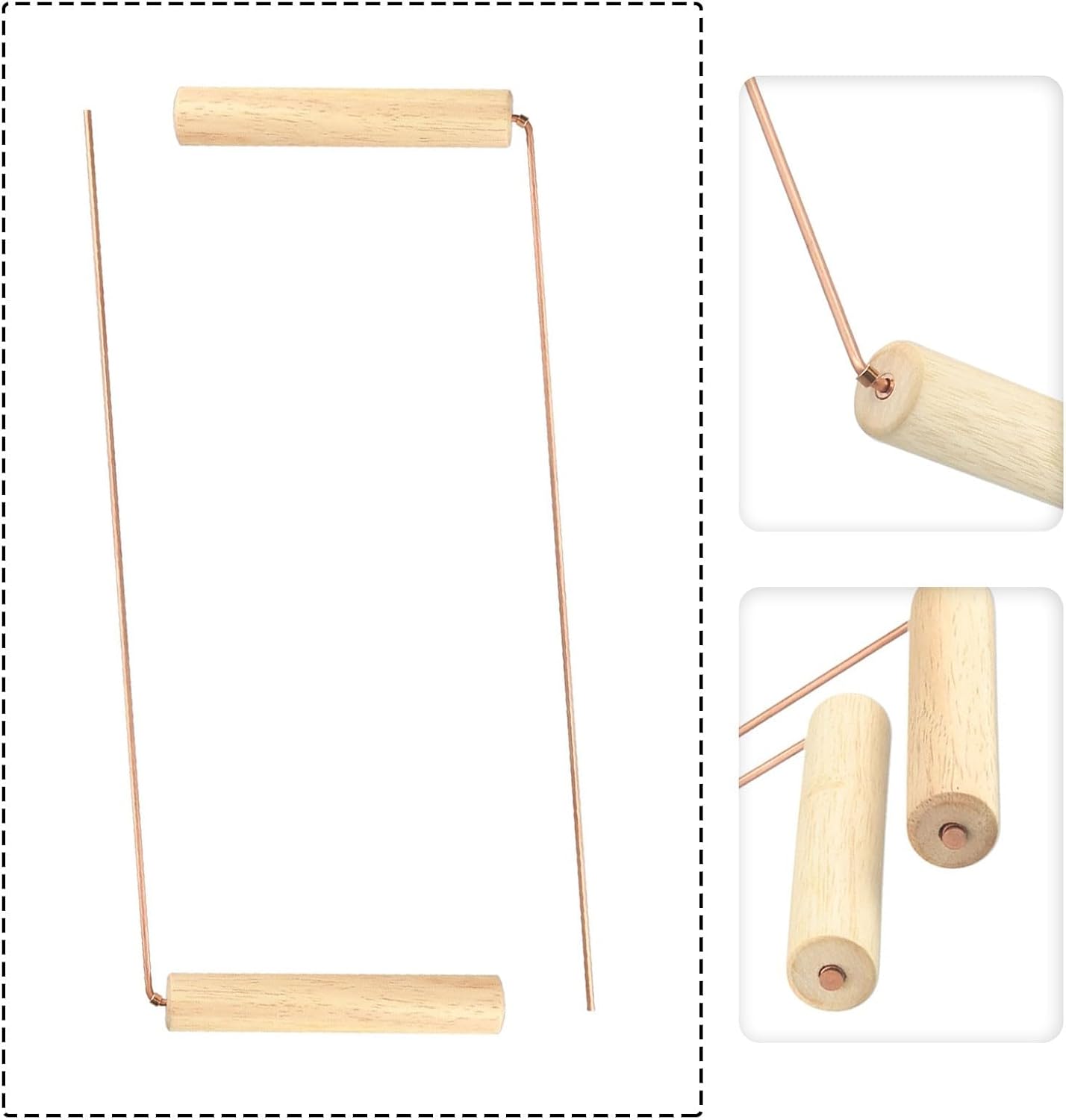 99.9% Pure Copper Dowsing Rods with Wooden Handles, Metal Detector Rods for Water Divining, Mineral Detection, Grounding Witching Tools, 2 Pack