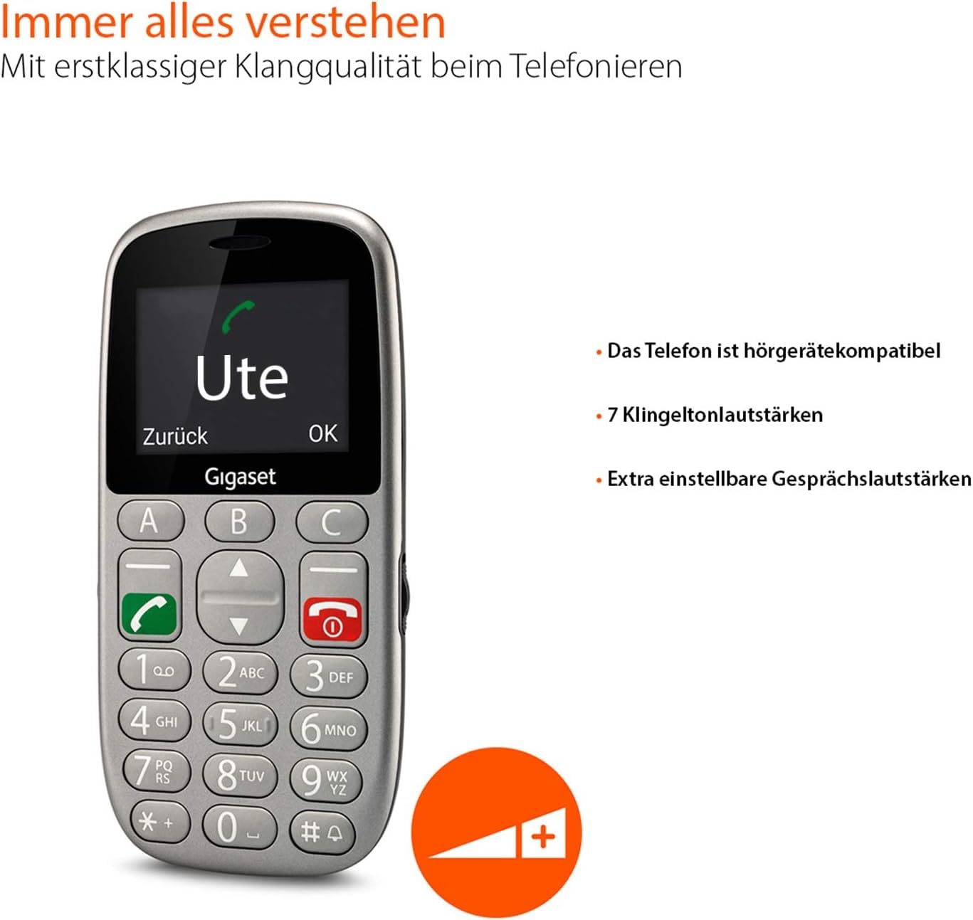 Gigaset GL390 GSM - Senioren Handy mit SOS-Notruf-Taste - großem 2,2 Zoll Farbdisplay - einfache Bedienung mit extra großen Einzeltasten - kompaktes Mobiltelefon ohne Vertrag, titan-silber