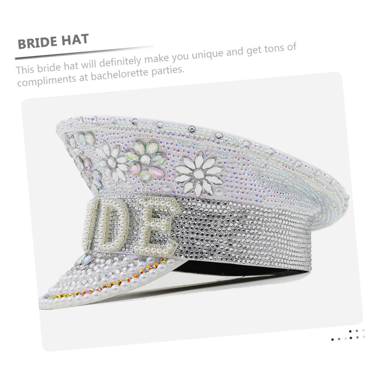 POPETPOP Sombrero de Fiesta Gemas de Imitación para Mujer, Talla Única Ajustable, Accesorio para Despedidas de Soltera y Bodas, Sombrero de Capitán Elegante para Playa y Fotografía