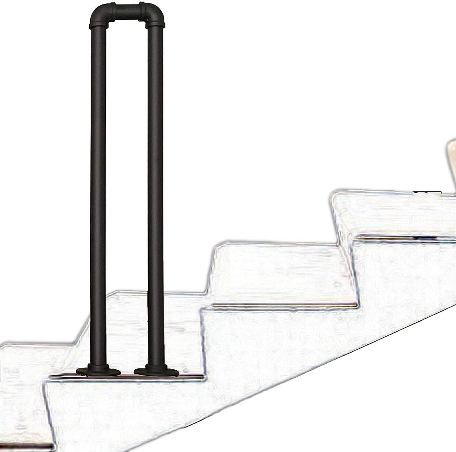 Stair Handrail for Indoor Outdoor U Type Matte Black Industrial Wrought Iron Railing, Non-Slip Safety Stair Handrail for Garden Loft Corridor Villa Hotel(90cm(2.95ft))