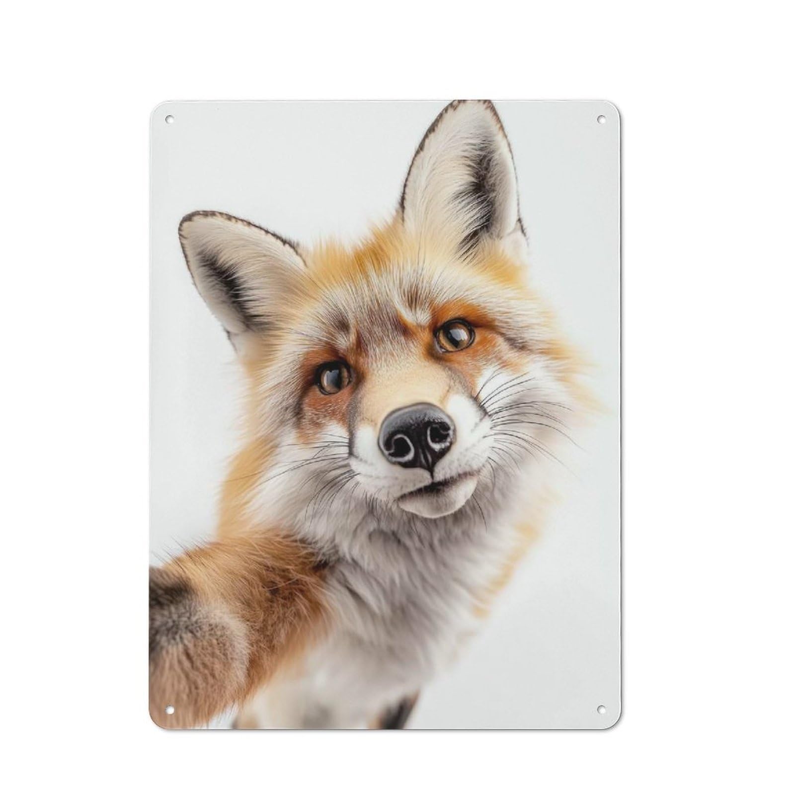 Rustic Tin Wall Sign 40x30cm Featuring Red Fox Selfie, Bistro Wall Plaque for Restaurant, Kitchen, Counter Or Breakfast Nook