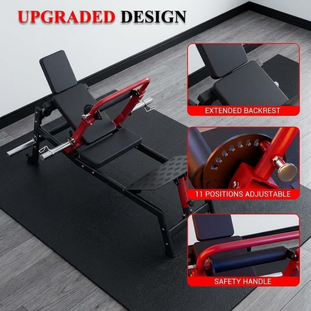 Hip Thrust Machine, 900LBS Capacity Plate-Loaded Glute Bridge Machine with Adjustable Footboard & Safety Bar, Heavy Duty Butt Builder for Home Gym
