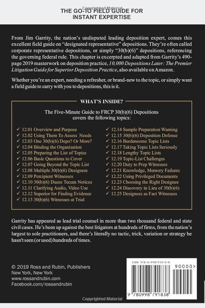 Five-Minute Guide to FRCP 30(b)(6) Depositions : Garrity Esq., Jim