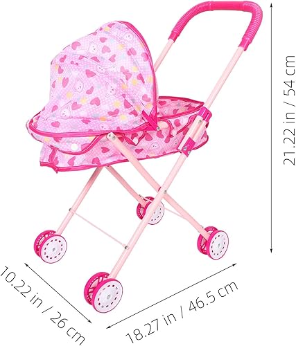 Miniatura 2 de BESPORTBLE Cochecito de muñeca plegable con mango de empuje ajustable, marco de hierro realista, cochecito de muñeca para juegos de simulación, apto