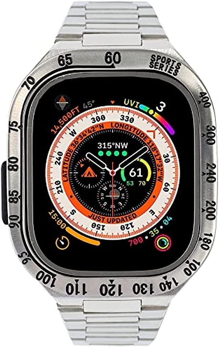EPANO Cinturino per orologio in acciaio inossidabile 316L, per Apple Watch Ultra 49 mm, lunetta in acciaio da uomo, cassa paraurti integrata, accessori per orologi da polso, per iWatch serie 8/7, con