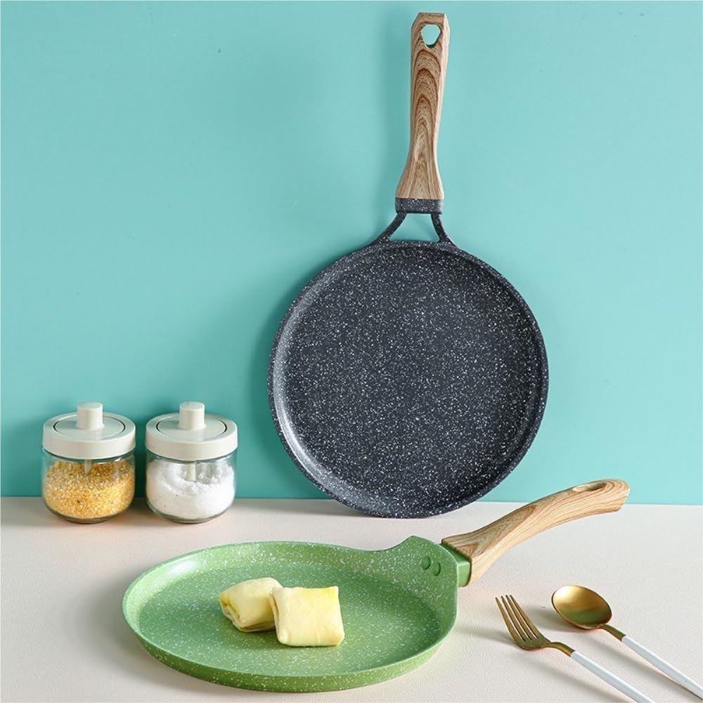 Making Nonstick Mille Crepe Pan, Maifan Stone Even Heating Skillet, Food-Grade Flat Frying Pan for Home Baking(26.5CM green)