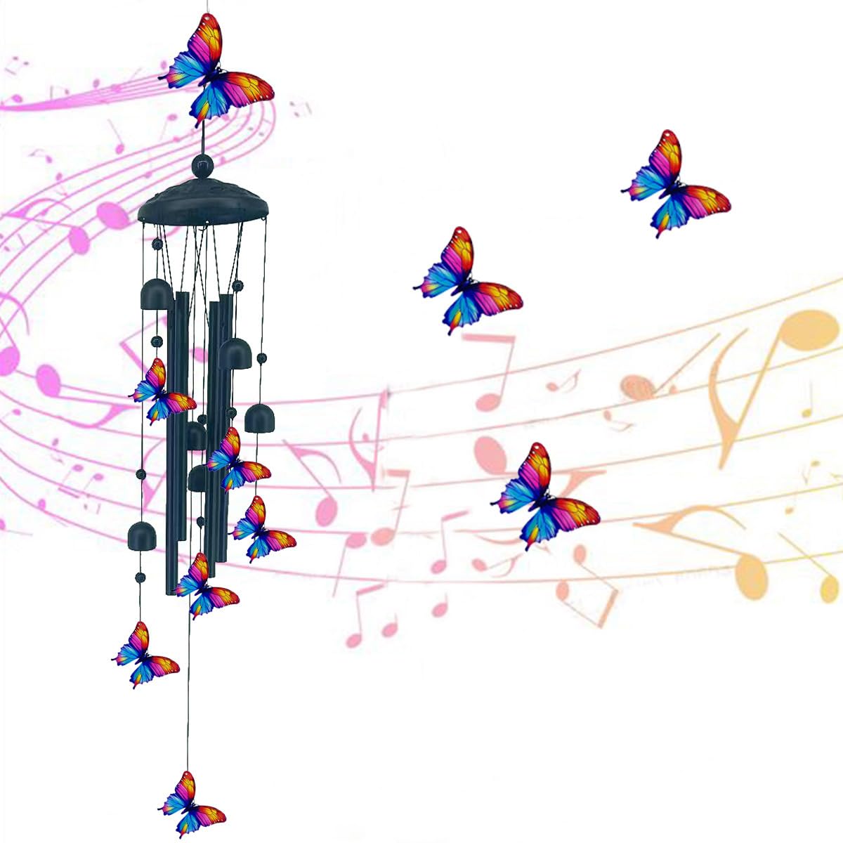 Vintage Colorful Hummingbird Wind Chime with Metal Tubes and Bells (Butterfly)