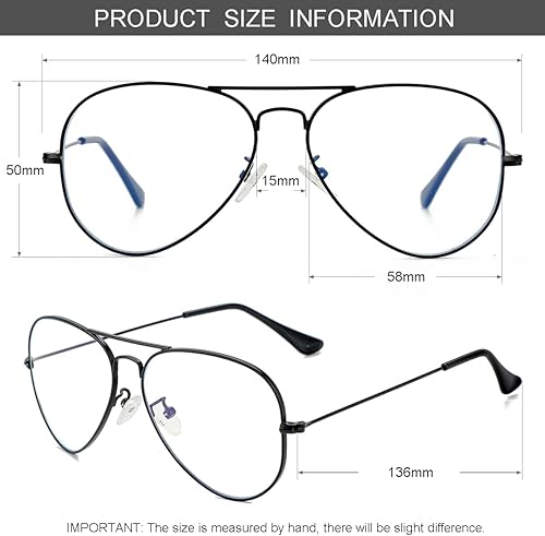 Miniatura 6 de Lentes clásicos de aviador con luz azul para mujeres y hombres, lentes transparentes con marco de metal (color negro)
