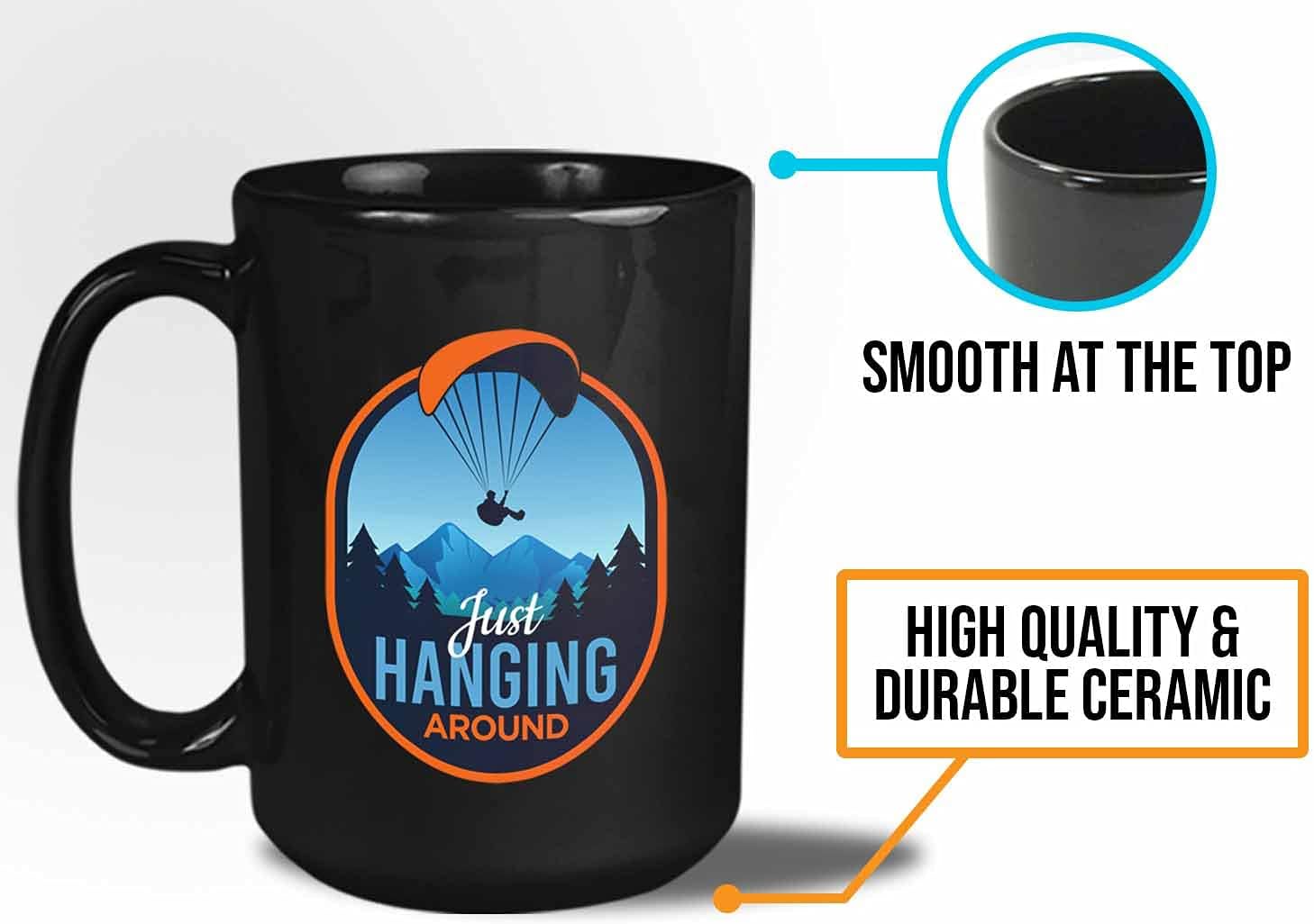 Bubble Hugs Paraglider Coffee Mug 15oz Black - Just Hanging Around - Hobby Paragliding Parachute Canopy Helmet