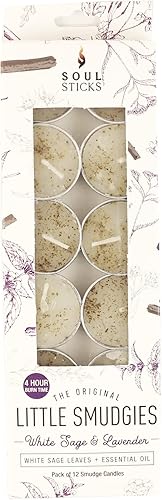 Miniatura 7 de SOUL STICKS Paquete de 12 velas Little Smudgies para limpieza de casa, meditación, curación de chakras, fabricadas con cristales y hierbas (salvia