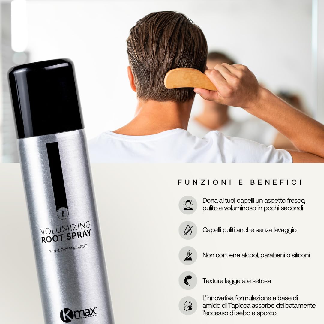 Kmax Root Spray, Spray Volumizzante e Shampoo a Secco, per Capelli Freschi e Volumizzati - Flacone da 150 ml