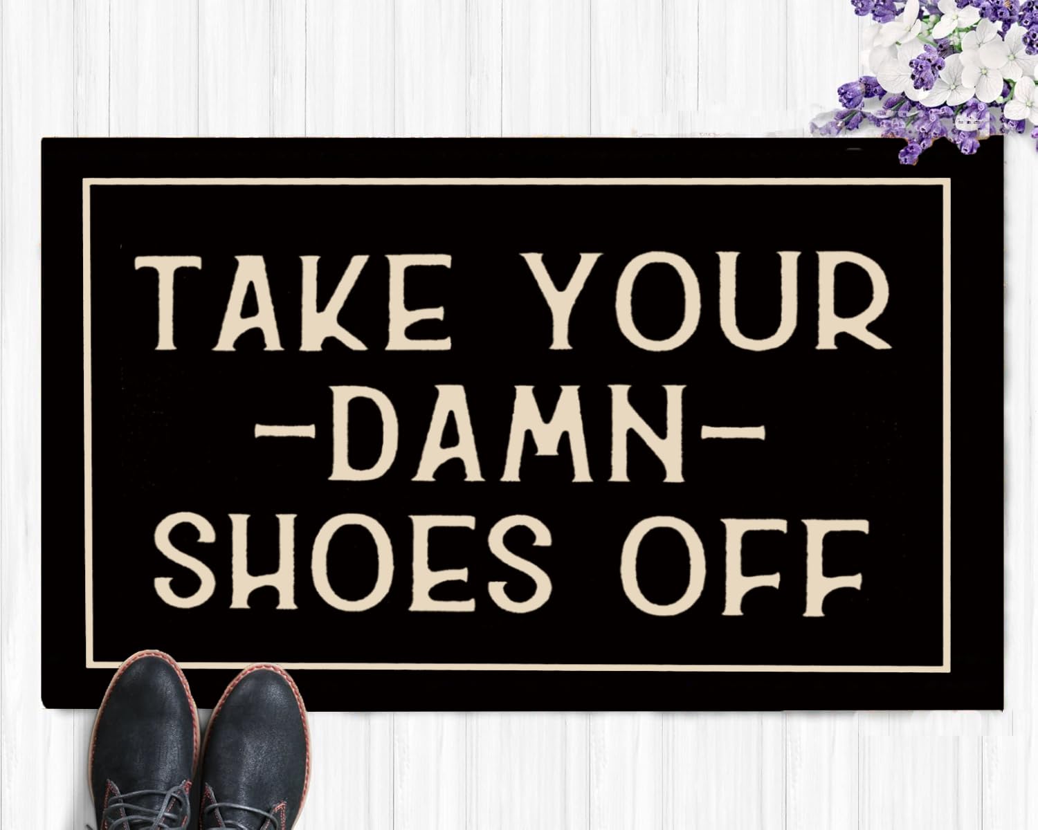 Funny Welcome Mats for Front Door Take Your Damn Off Shoes Doormat for Entrance Indoor and Outdoor Door Mats Rubber Rugs Anti-Slip Washable Floor