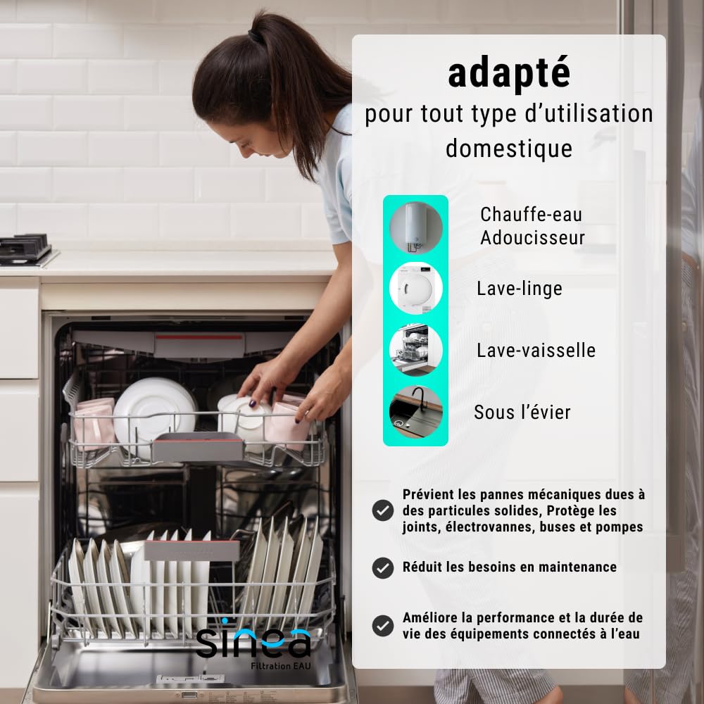 ECOSOFT Porte filtre eau double 9’’3/4 3P, connexion 3/4'', support de fixation, clé, conçu pour une filtration de l’eau du robinet facile, sûre, fabrication européenne