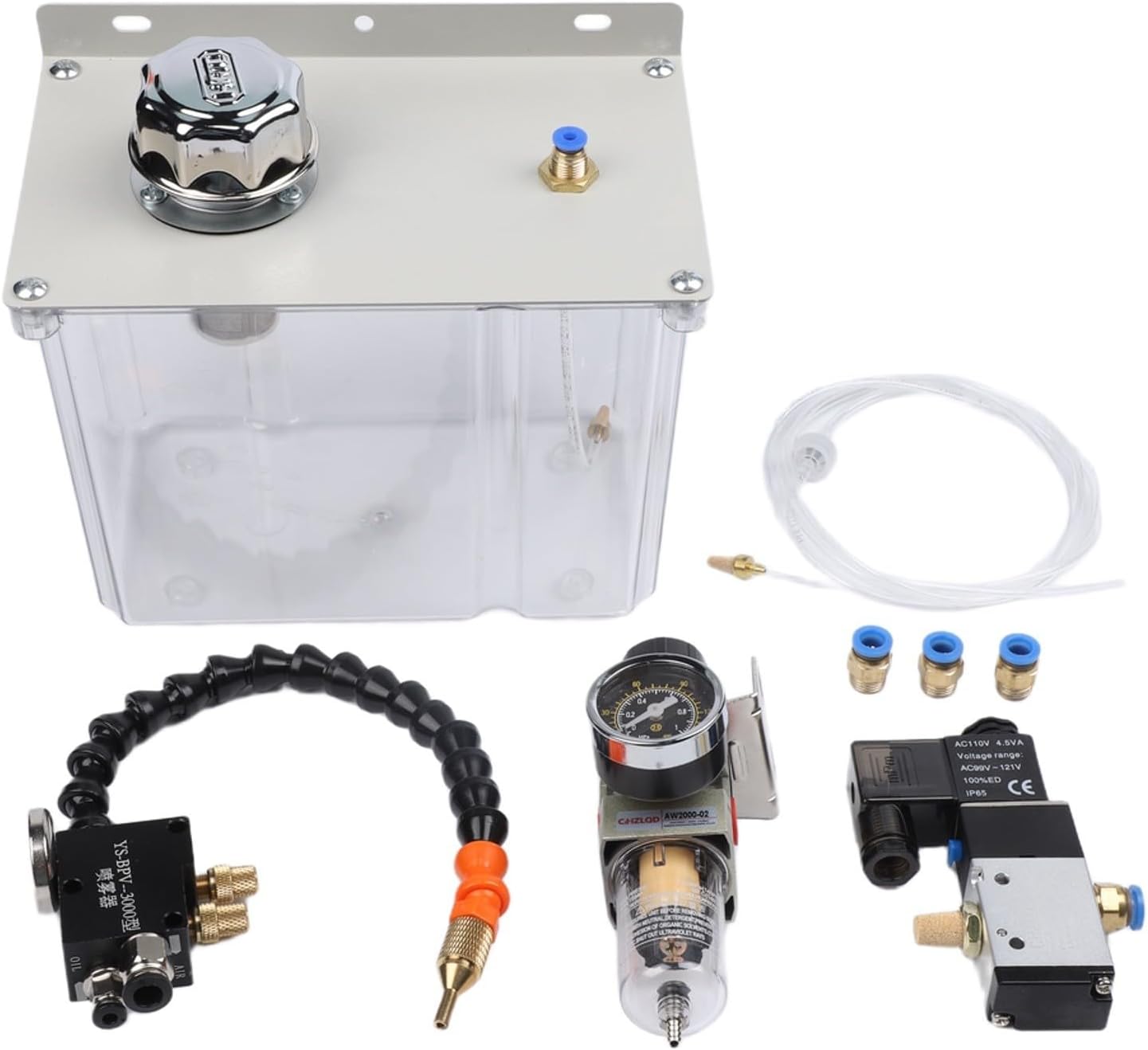 3L Machine Tool Cooling Sprayer, PVC+Metal Oil Mist Lubrication System with Flexible Shaft, Solenoid Valve Coolant Pump for CNC Lathe Milling (24V/110V/220V Optional)(110V)