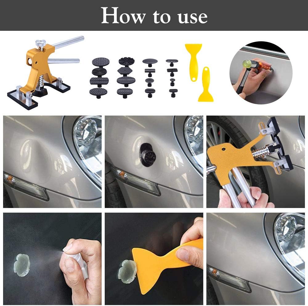 GLISTON Paintless Dent Puller – Golden Dent Puller Kit, 35pcs Dent Remover Tools with Adjustable Width Dent Repair Tools for Car, DIY Auto Body Dent Repair : Automotive
