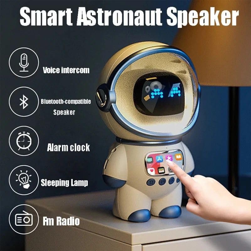 Smart-Astronaut-Wireless-Bluetooth-intelligent-speaker-Music-Speaker-Clock-Display-Durable-for-Bedroom-Whitehigh-bass-extra-fine-unit