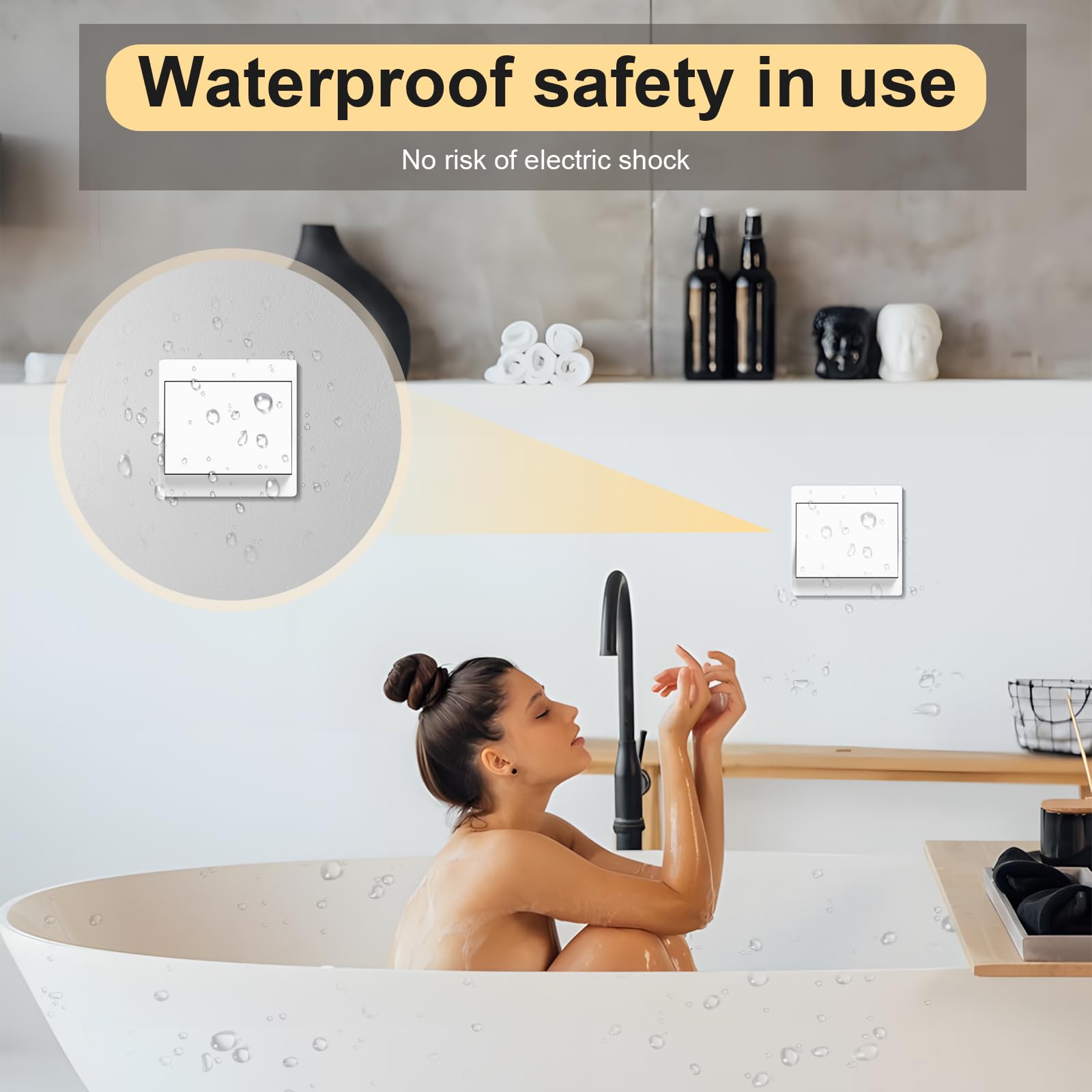 Juego de interruptores de luz inalámbricos de 230 V, interruptor inalámbrico sin batería, resistente al agua (1 receptor+3 paneles de conmutación)