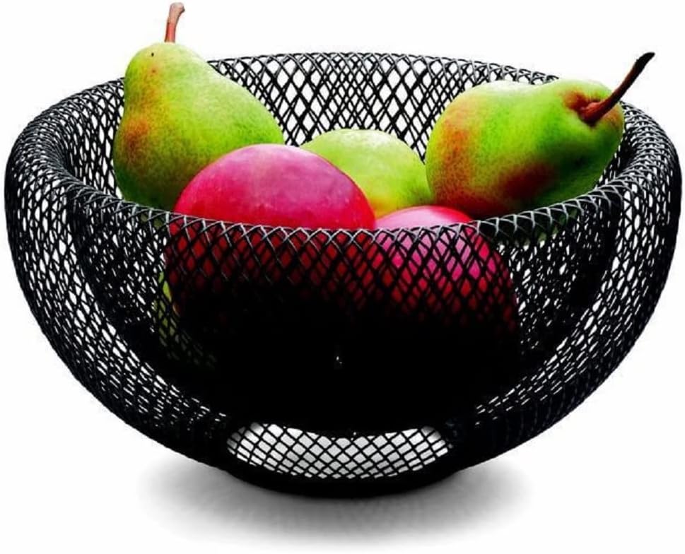 Philippi Bendable Mesh Fruit Bowl Decorative Fruit Basket for Fruits & Vegetables - Metal Bowl for Kitchen Counter Dining Room Table Office, 10' (Black)