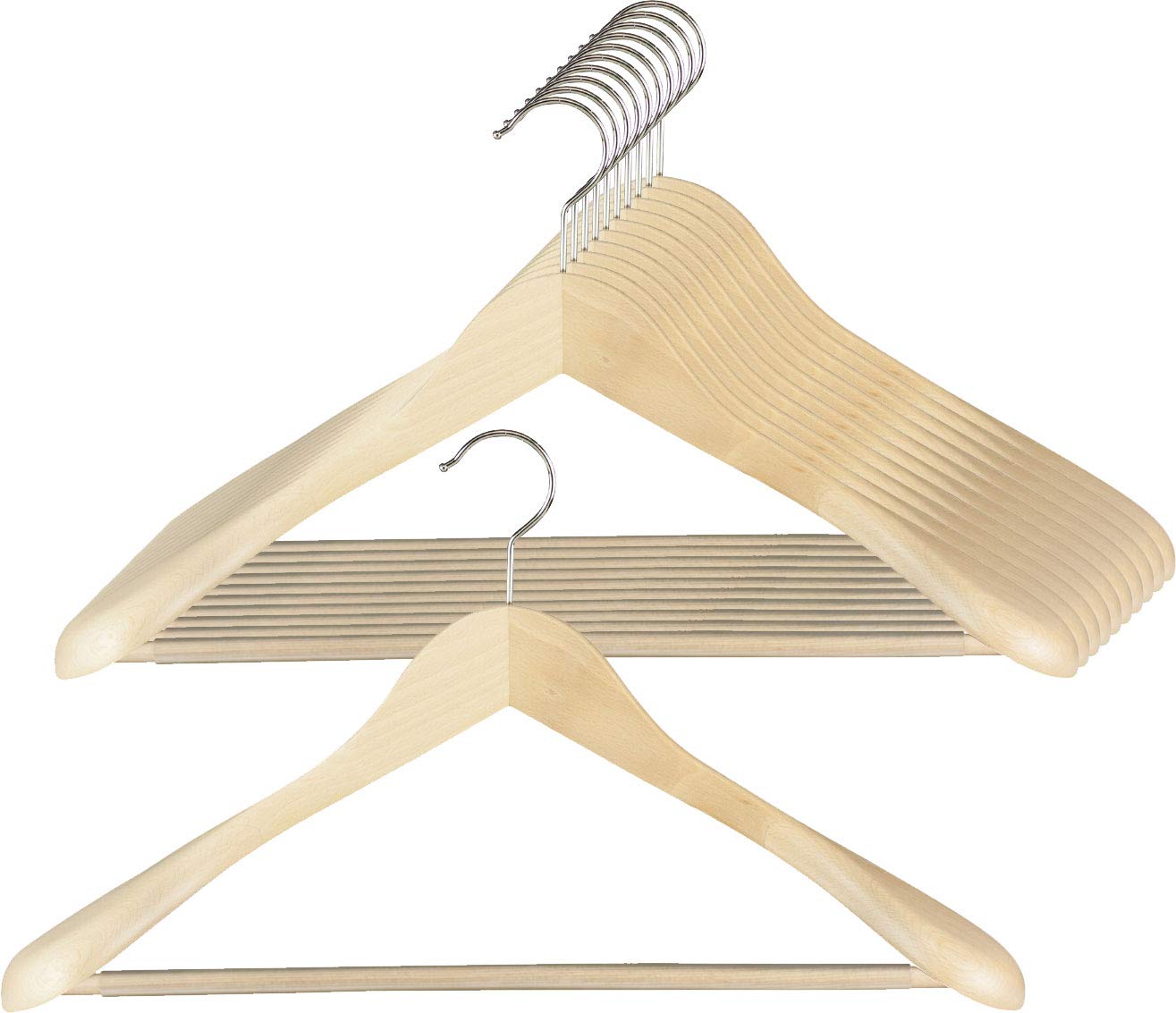 MAWA 10 Stück Formbügel mit Schulterverbreiterung Capitano RFS, Hemden, Blusen, Jacketts, Umweltfreundlich, FSC® Zertifiziert, Buche, 360° Drehbar, 45 cm, Natur