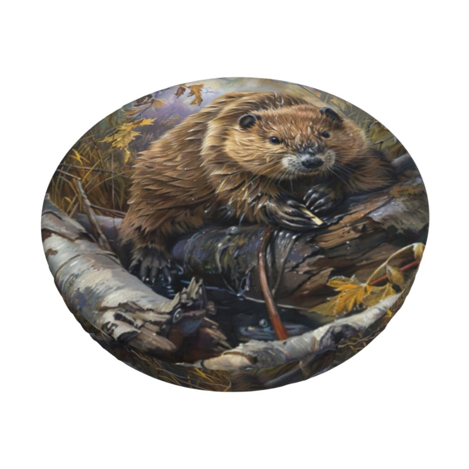 GUCHENP Beaver Working Print Round Bar Chair Cushion Cover,Washable Chair Protector For Indoor Home Furniture Decor