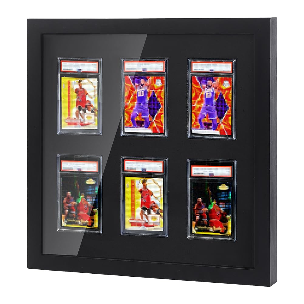PH PandaHall Scatola espositore per carte di sport, da parete, in legno, presentazioni classificate per 6 carte di basket, calcio, hockey casa, ufficio, deposito