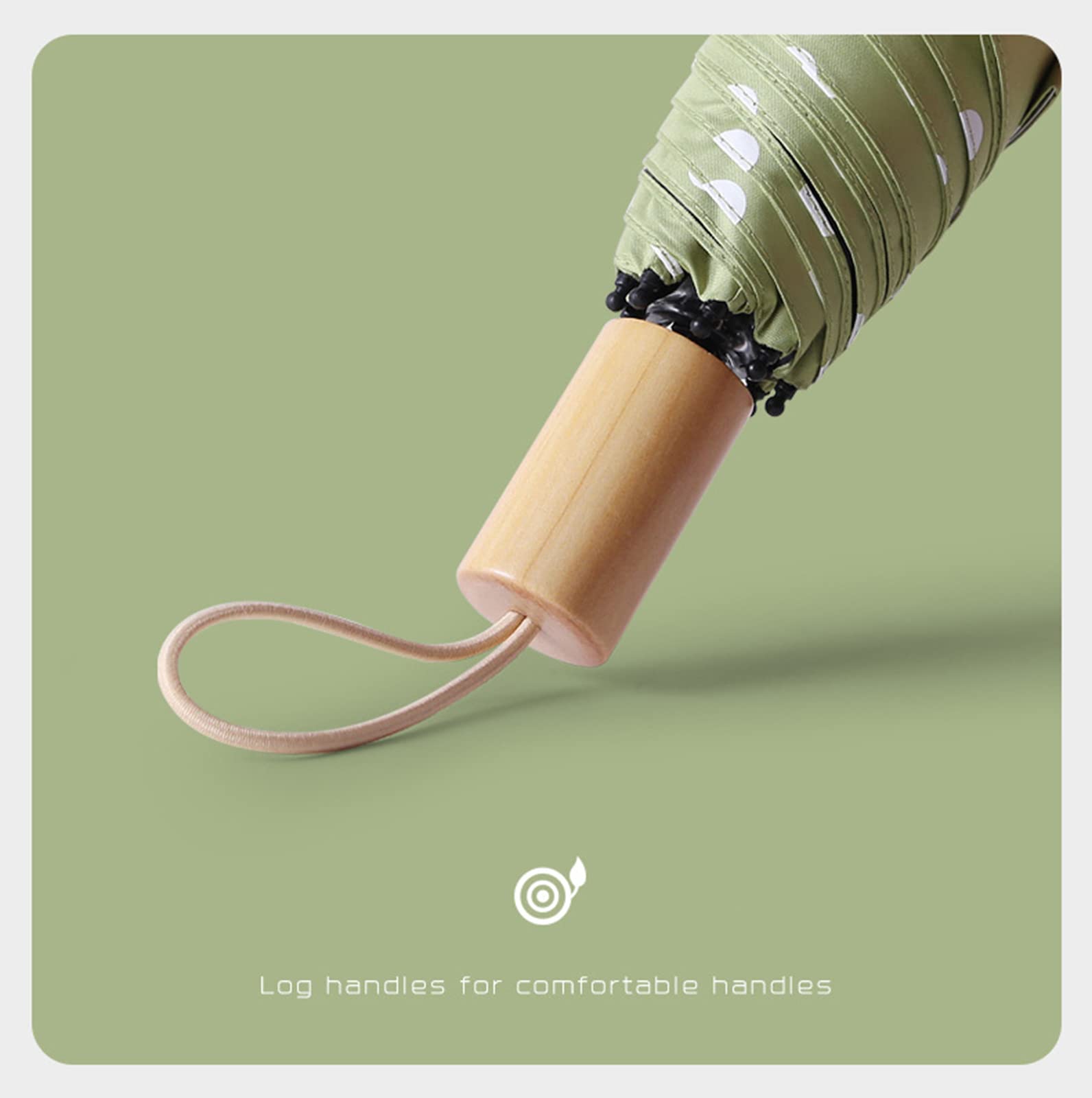 Paraguas de Viaje a Prueba de Viento, Paraguas Plegable Compacto con Mango de Madera Maciza de Lunares, protección UV UPF 50+ de 8 Varillas, Paraguas para Hombres y Mujeres